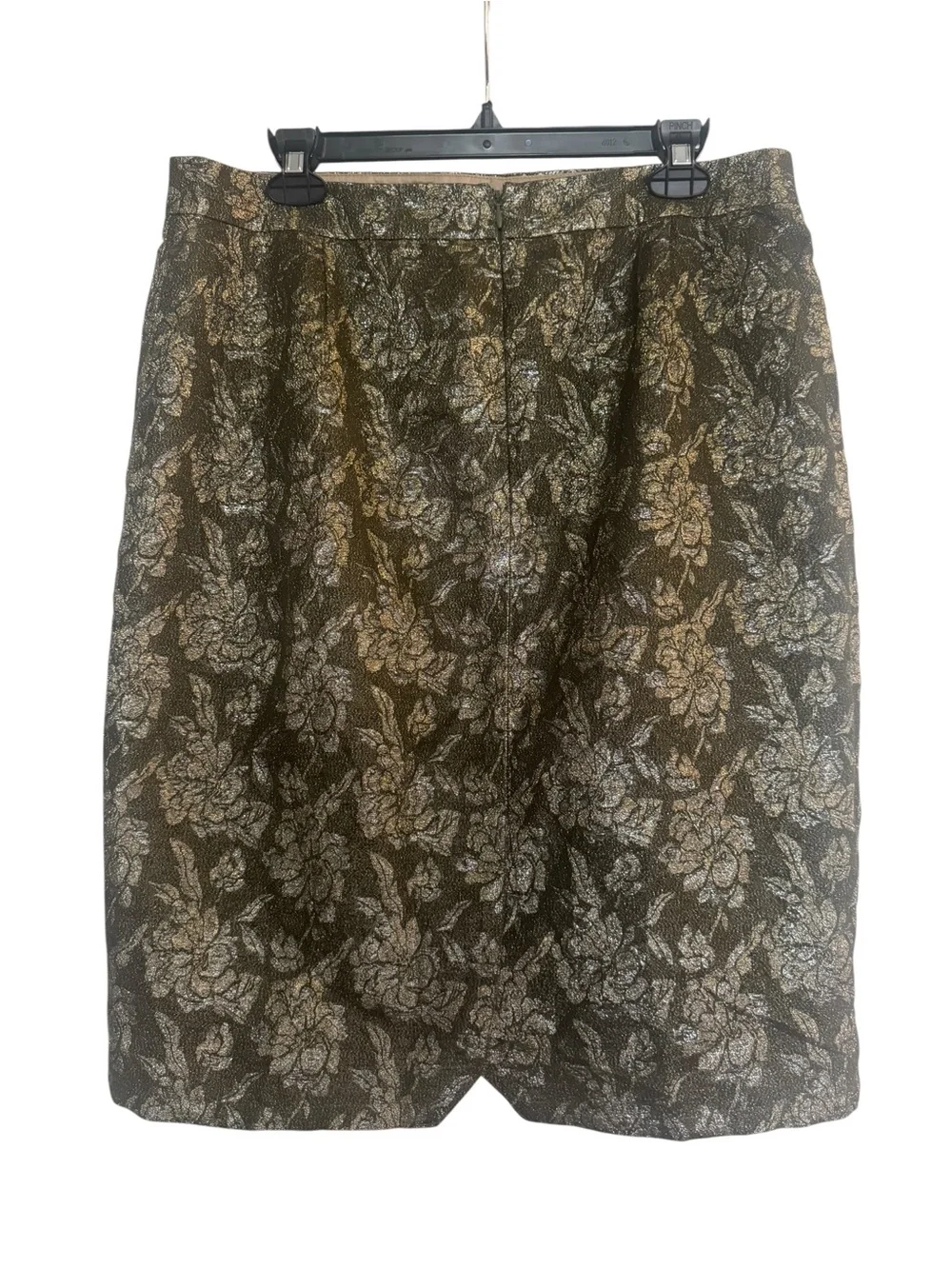 J Crew Silk Blend Metallic Brocade Pencil Skirt in Olive Sz 12